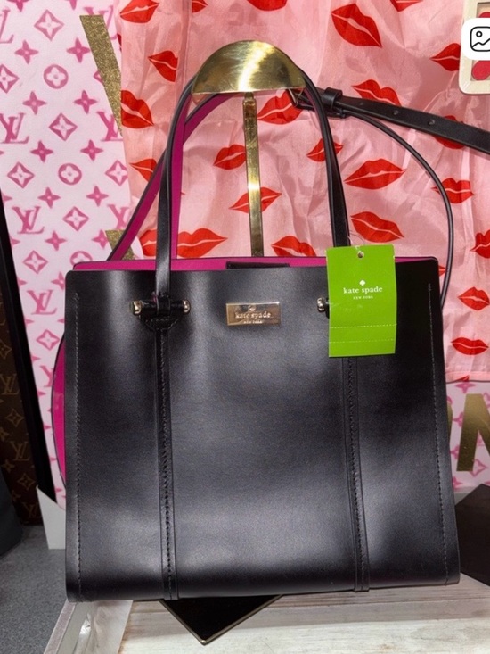 kate spade Handbags - Kate Spade SET Black & Pink Leather Tote NWT Kate Hot Pink Wallet NWT B29